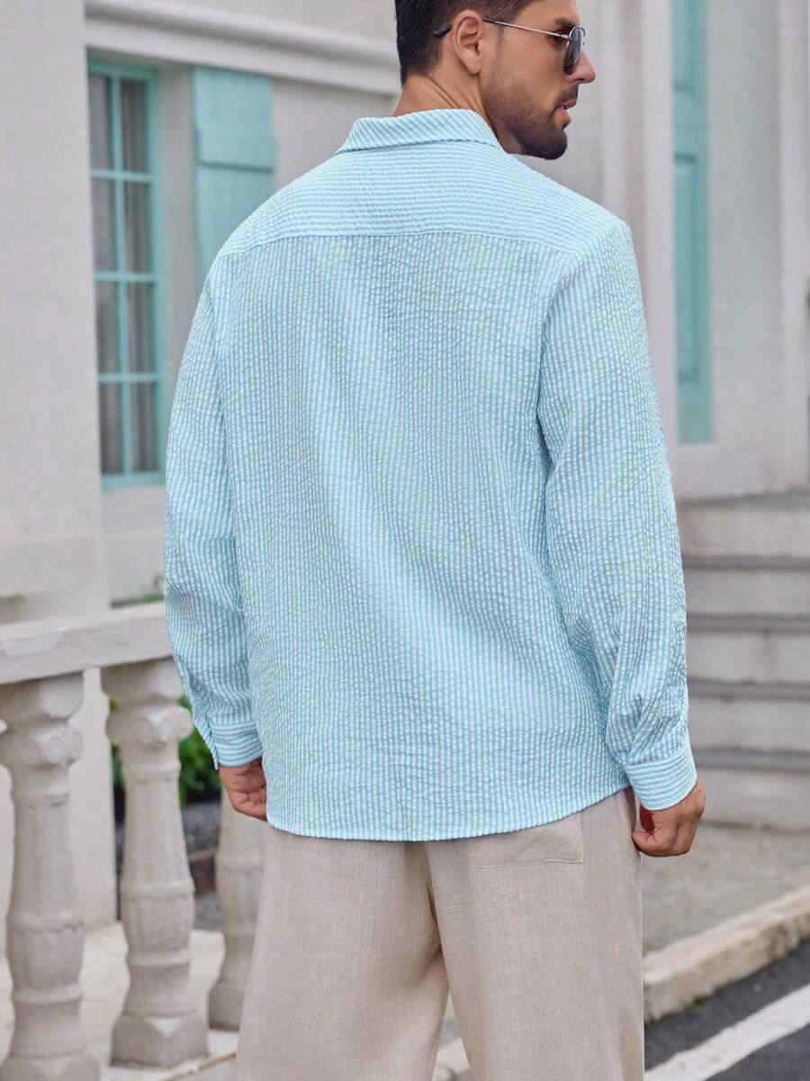 Stripe Long Sleeve Casual Polyester Shacket