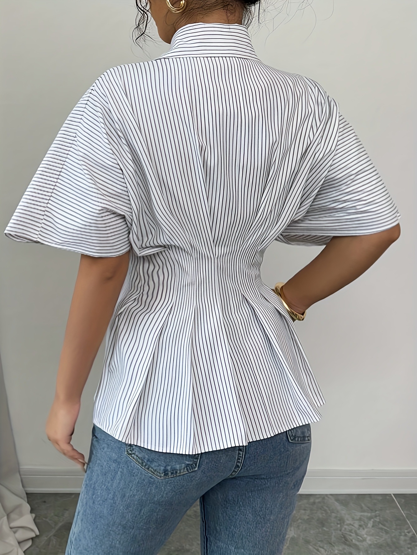 Casual Stripe Short Sleeve Polyester Shirt