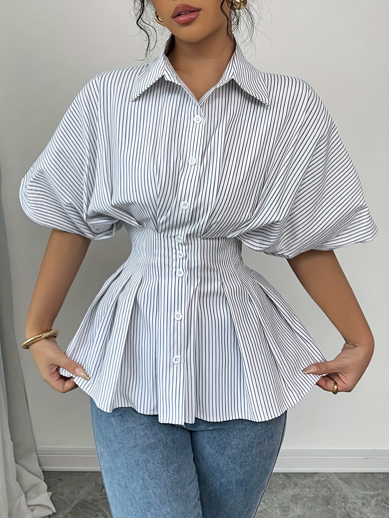 Casual Stripe Short Sleeve Polyester Shirt
