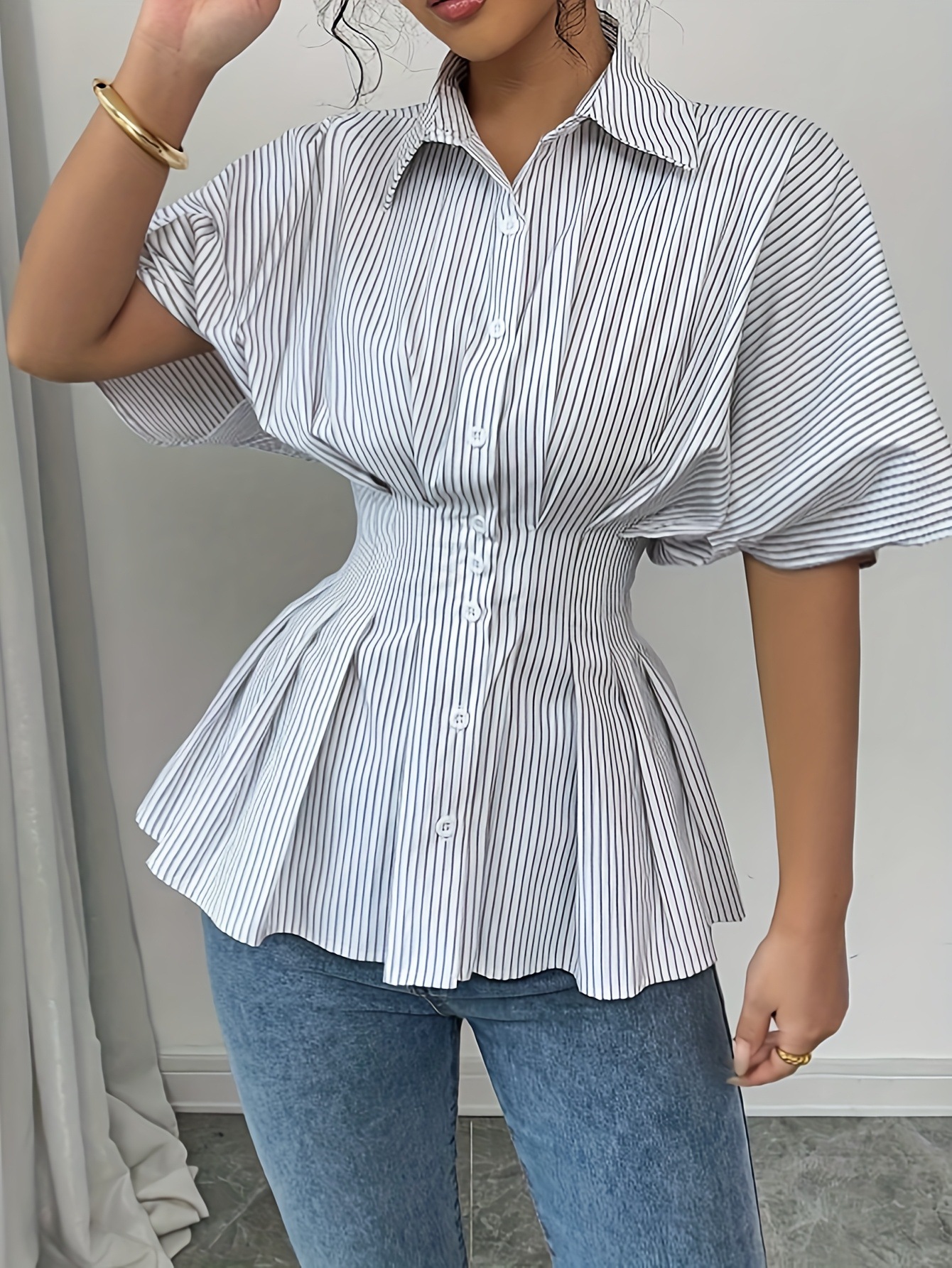 Casual Stripe Short Sleeve Polyester Shirt