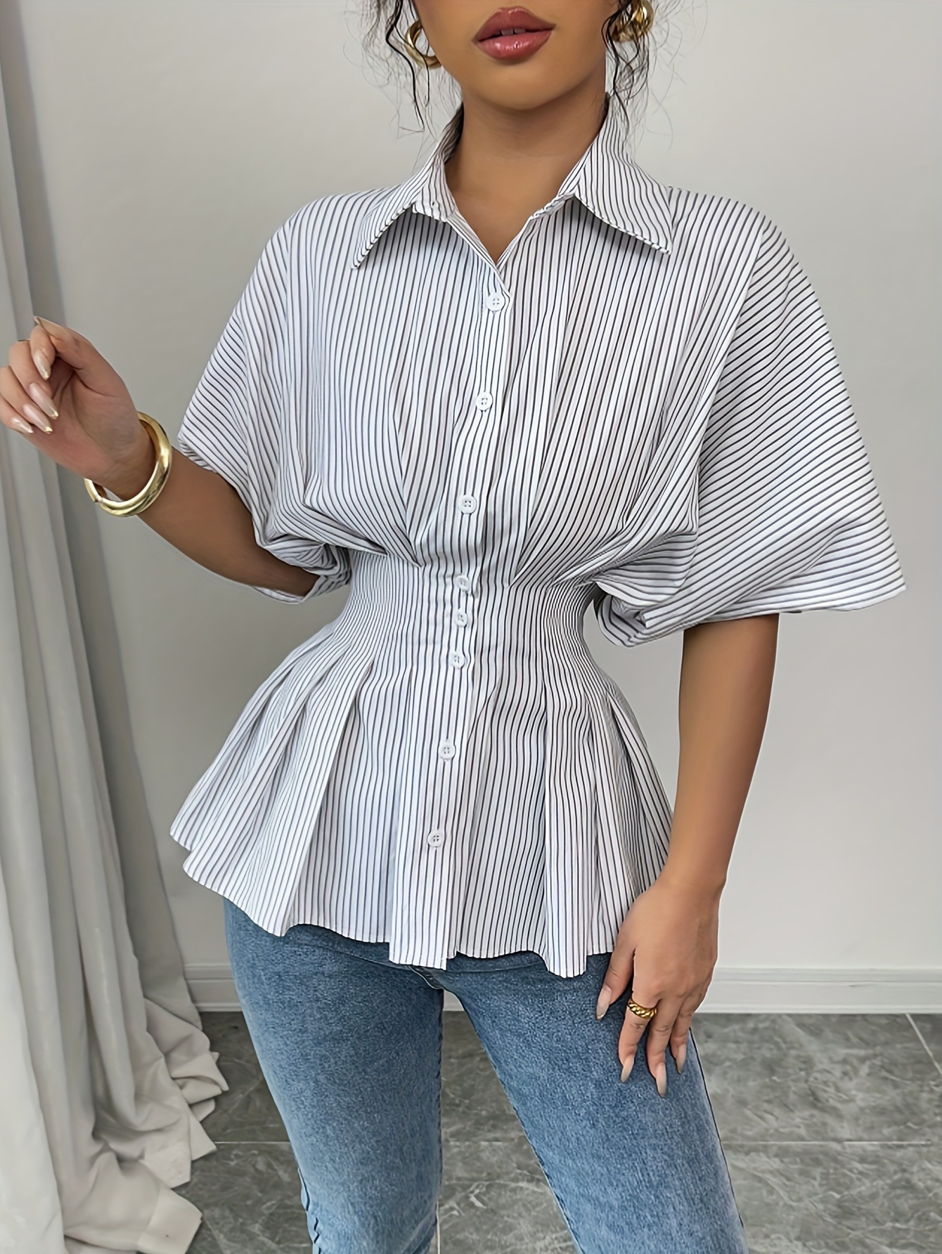 Casual Stripe Short Sleeve Polyester Shirt