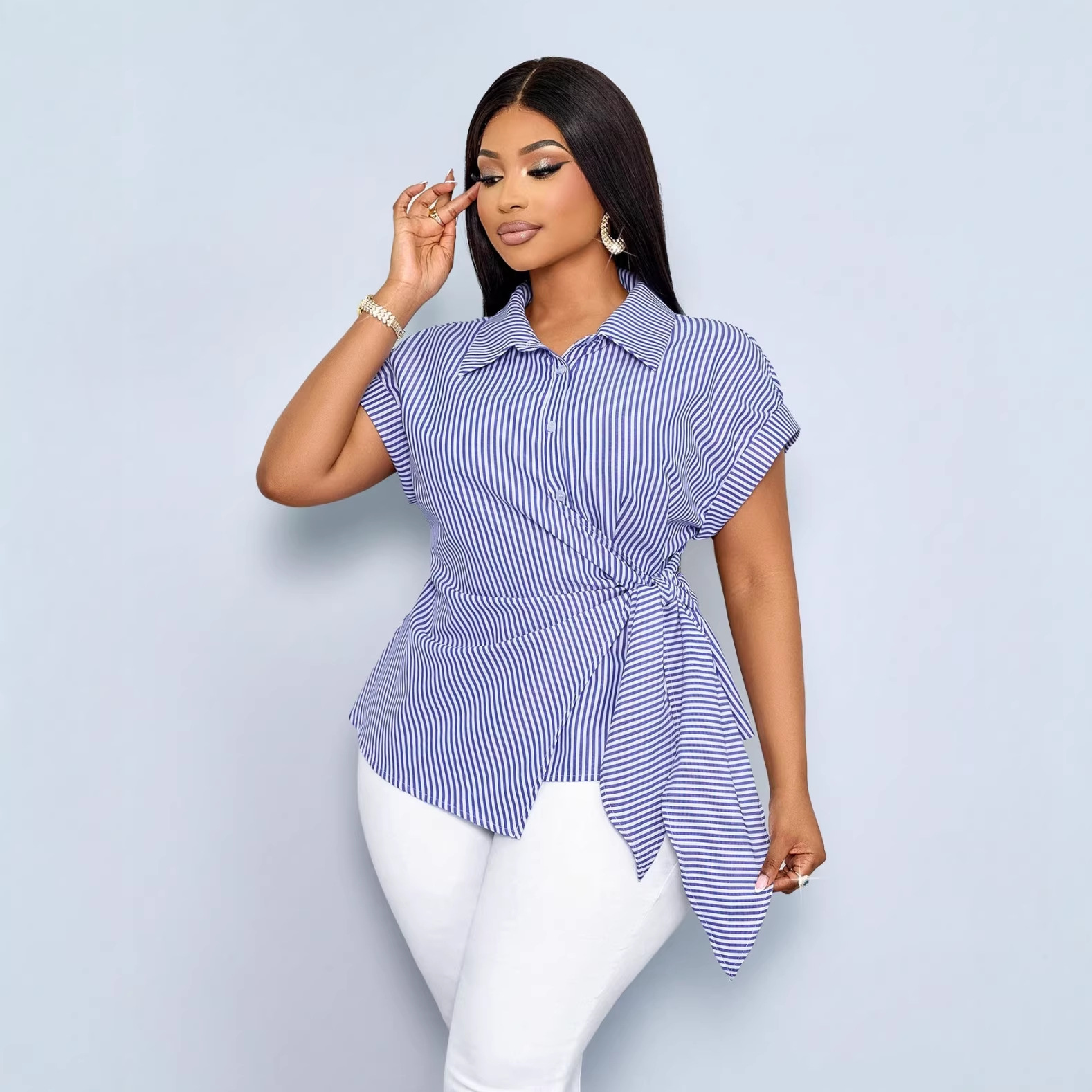 Elegant Stripe Short Sleeve