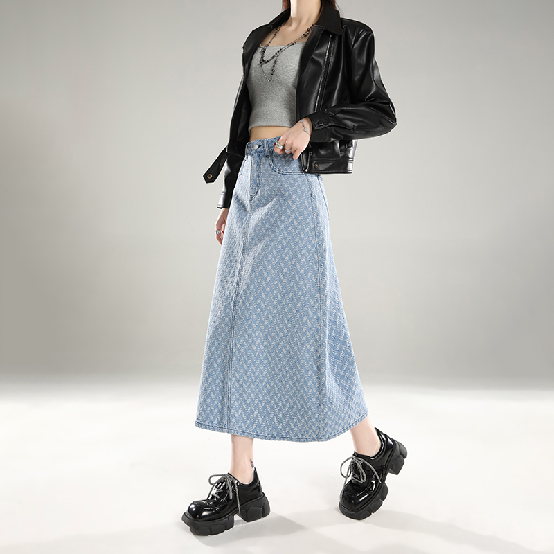 Streetwear Cotton Jacquard Straight Skirt