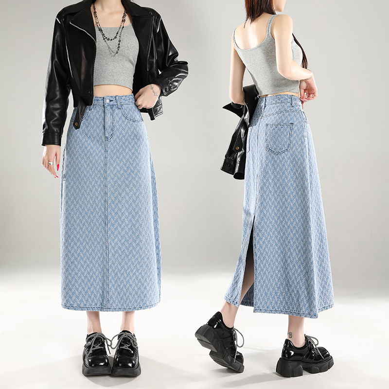 Streetwear Cotton Jacquard Straight Skirt