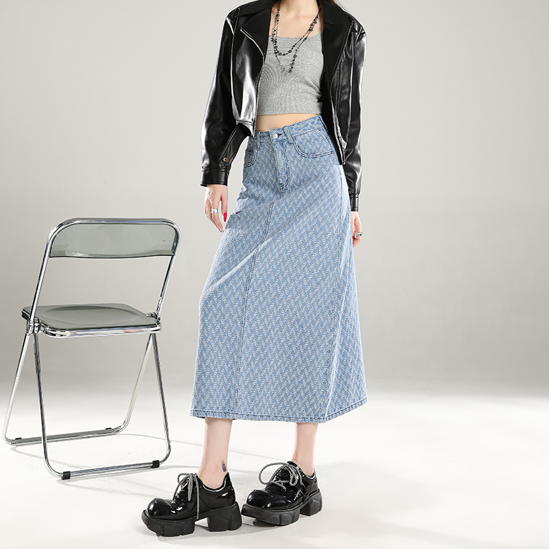 Streetwear Cotton Jacquard Straight Skirt