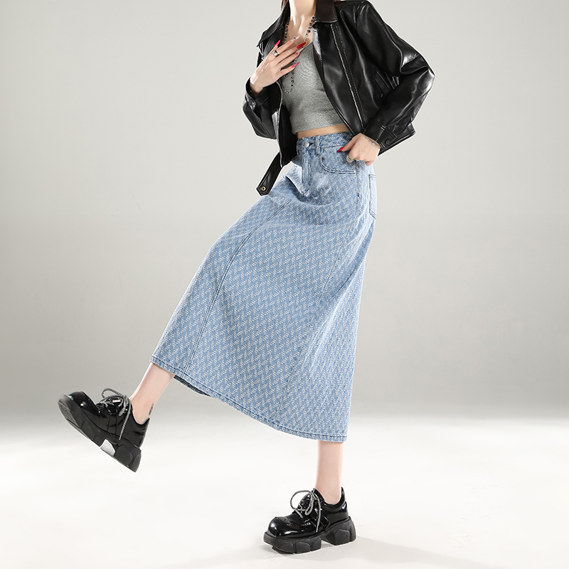 Streetwear Cotton Jacquard Straight Skirt