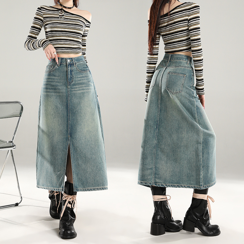 Streetwear Cotton Straight Skirt With Pocket