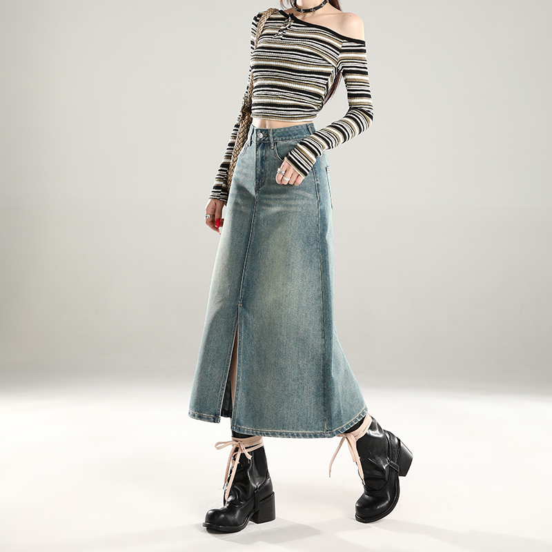 Streetwear Cotton Straight Skirt With Pocket