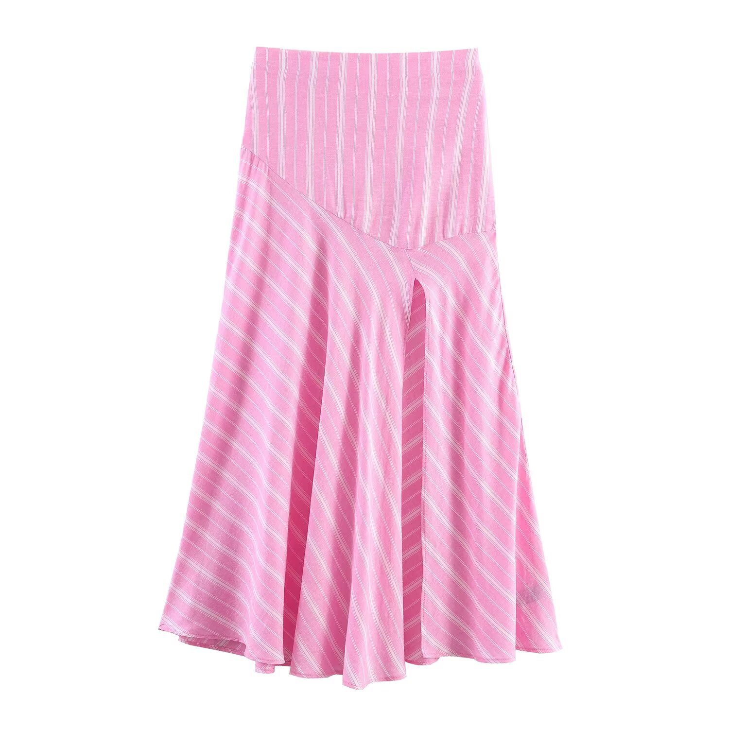 Stripe Casual Skirt Co-ord Set In Linen With Folds