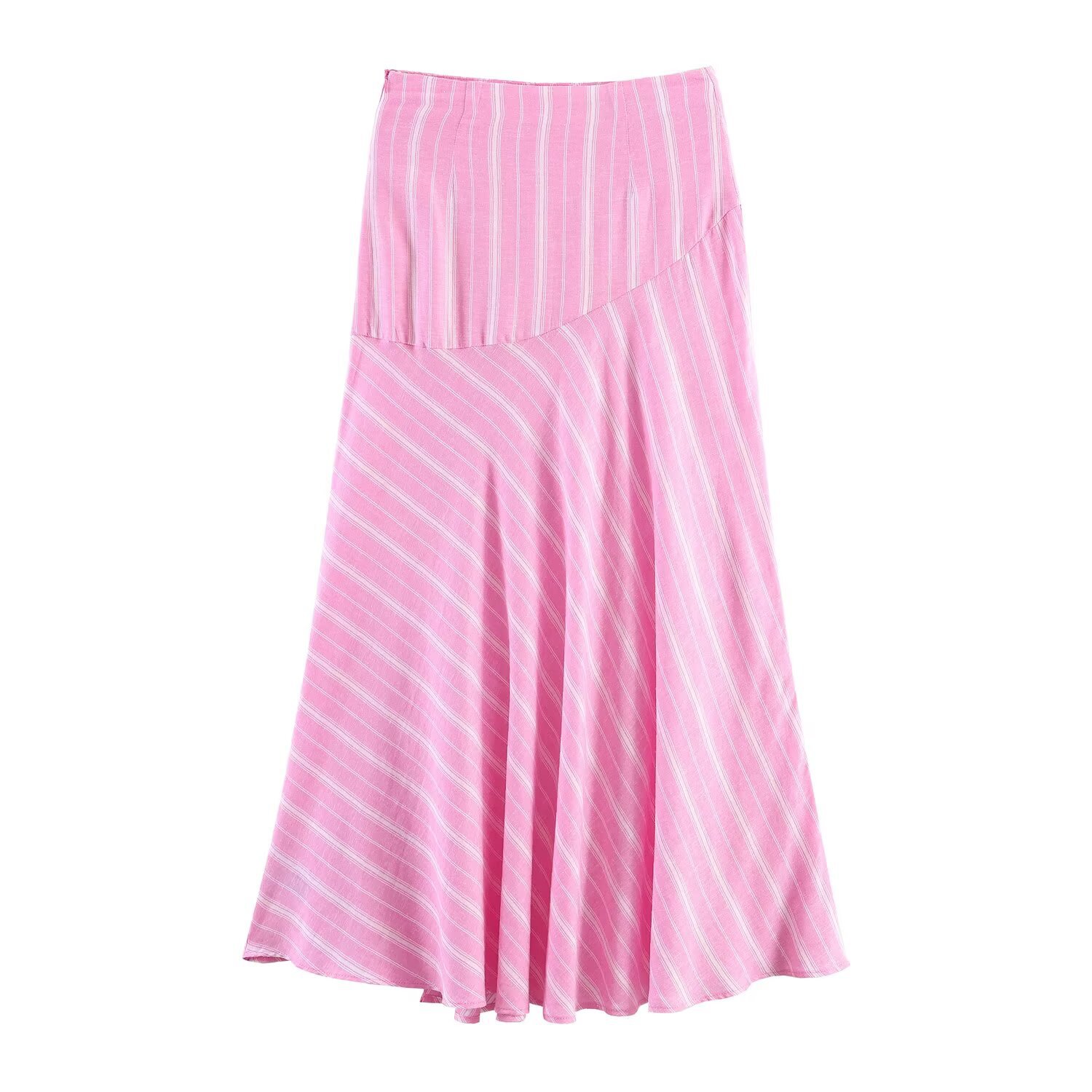 Stripe Casual Skirt Co-ord Set In Linen With Folds