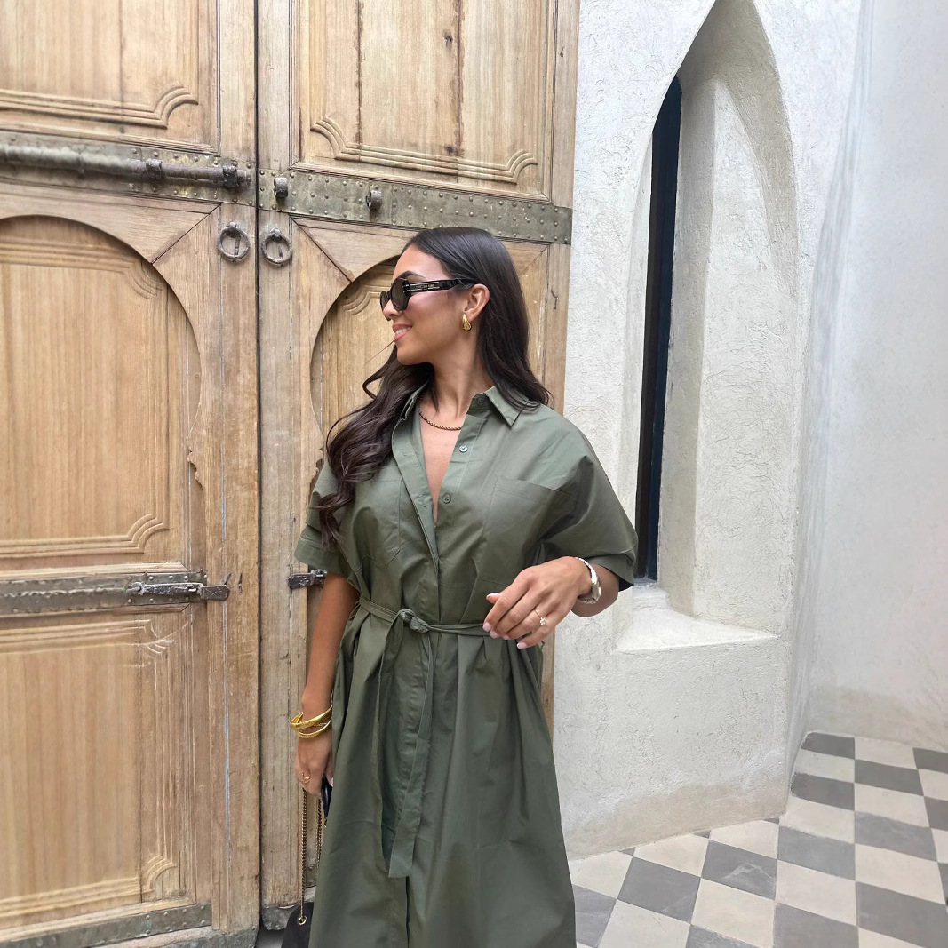 Solid Color Shirt Dress