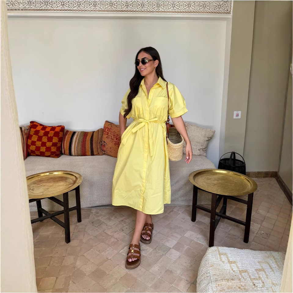 Solid Color Shirt Dress
