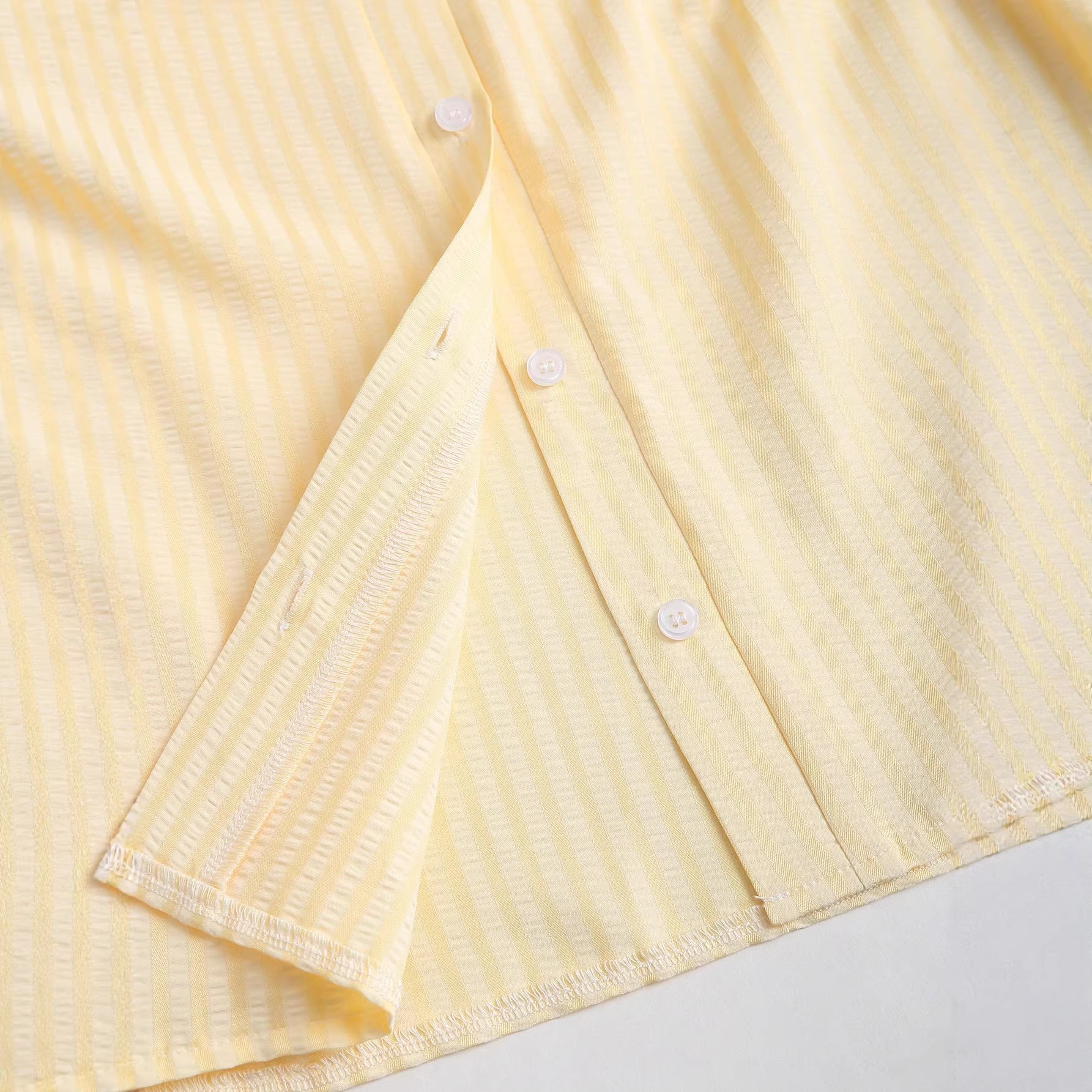 Short Sleeve Sleeve Length Shirt Dress Dresses Type Stripe V Neck Short Sleeve Shirt Dress In Polyester Fabric, Above Knee Length For Casual Wear Puff Sleeve Sleeve Type Polyester Fabric Type Casual,