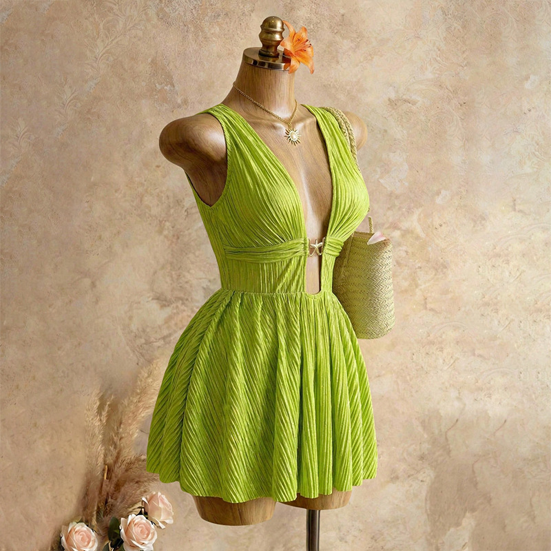Sleeveless Sheath Dress With Deep V Neckline