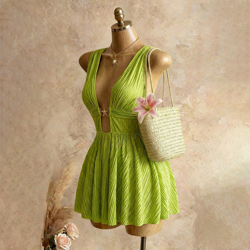 Sleeveless Sheath Dress With Deep V Neckline