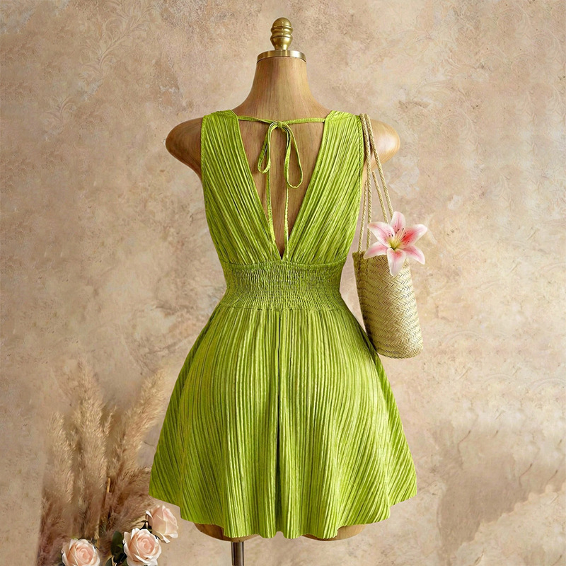 Sleeveless Sheath Dress With Deep V Neckline