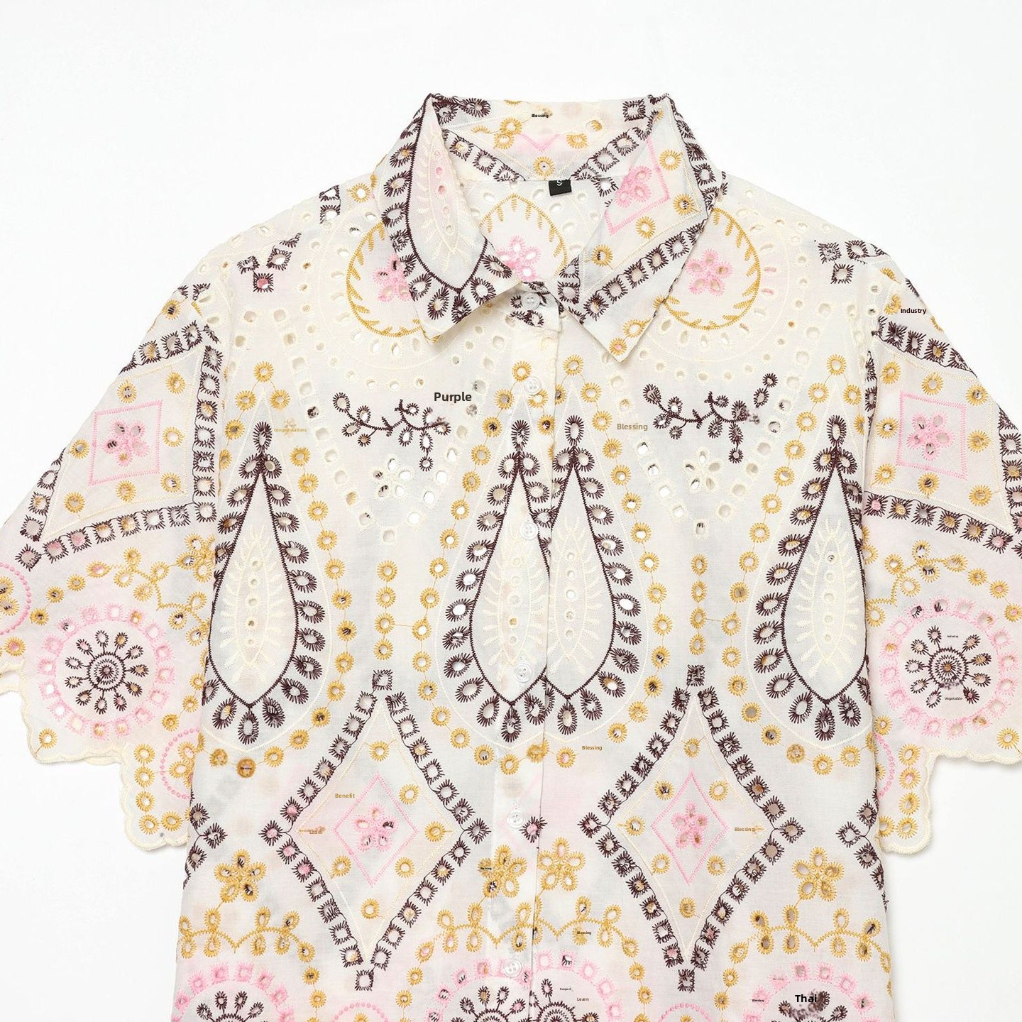Printing Short Sleeve Polyester Shirt With Embroidery