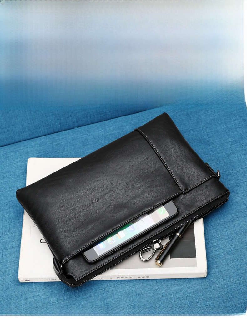 Men's Solid Color PU Leather Clutch Bag