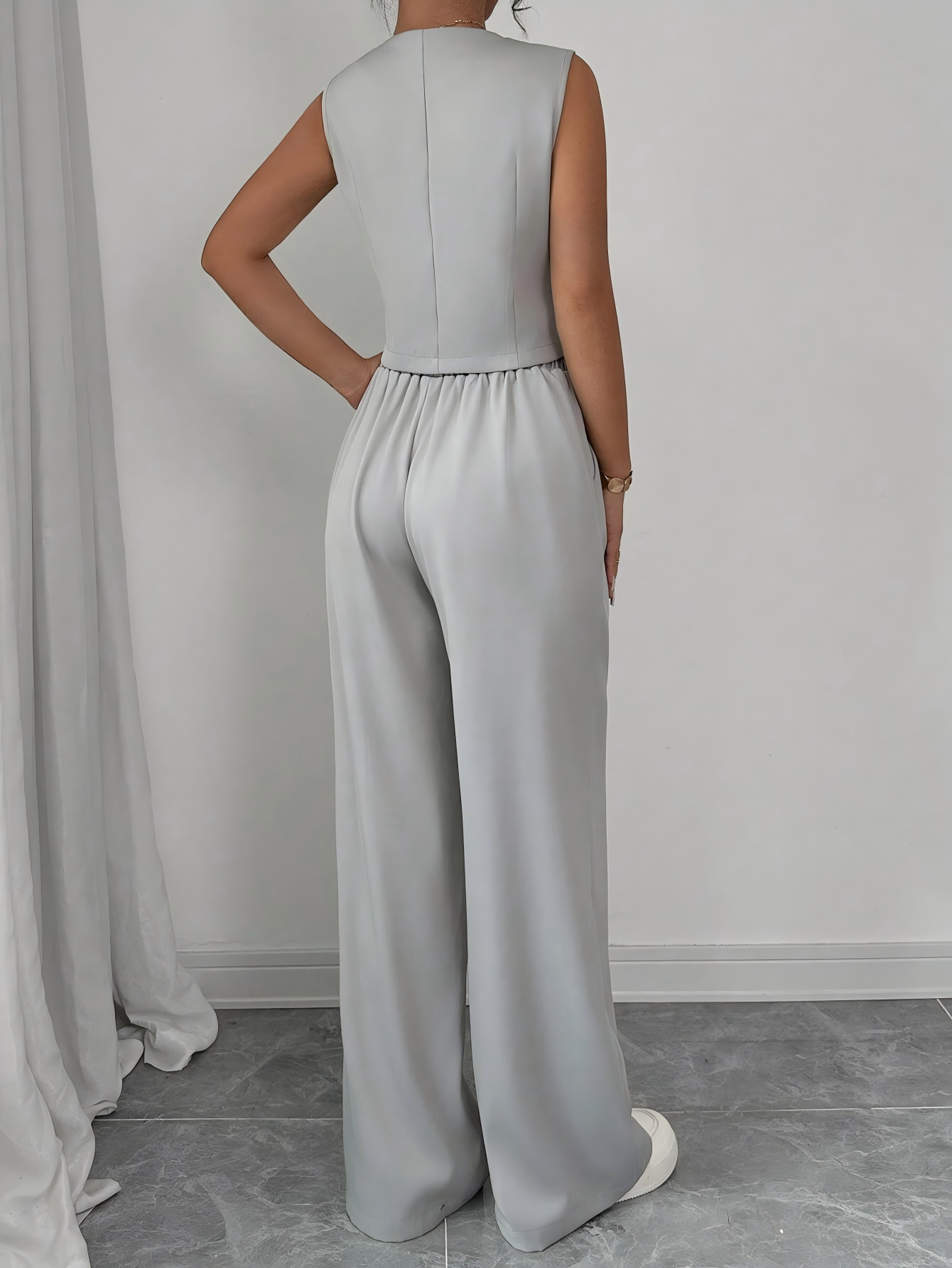 Solid Color Casual Pant Co-ord Set