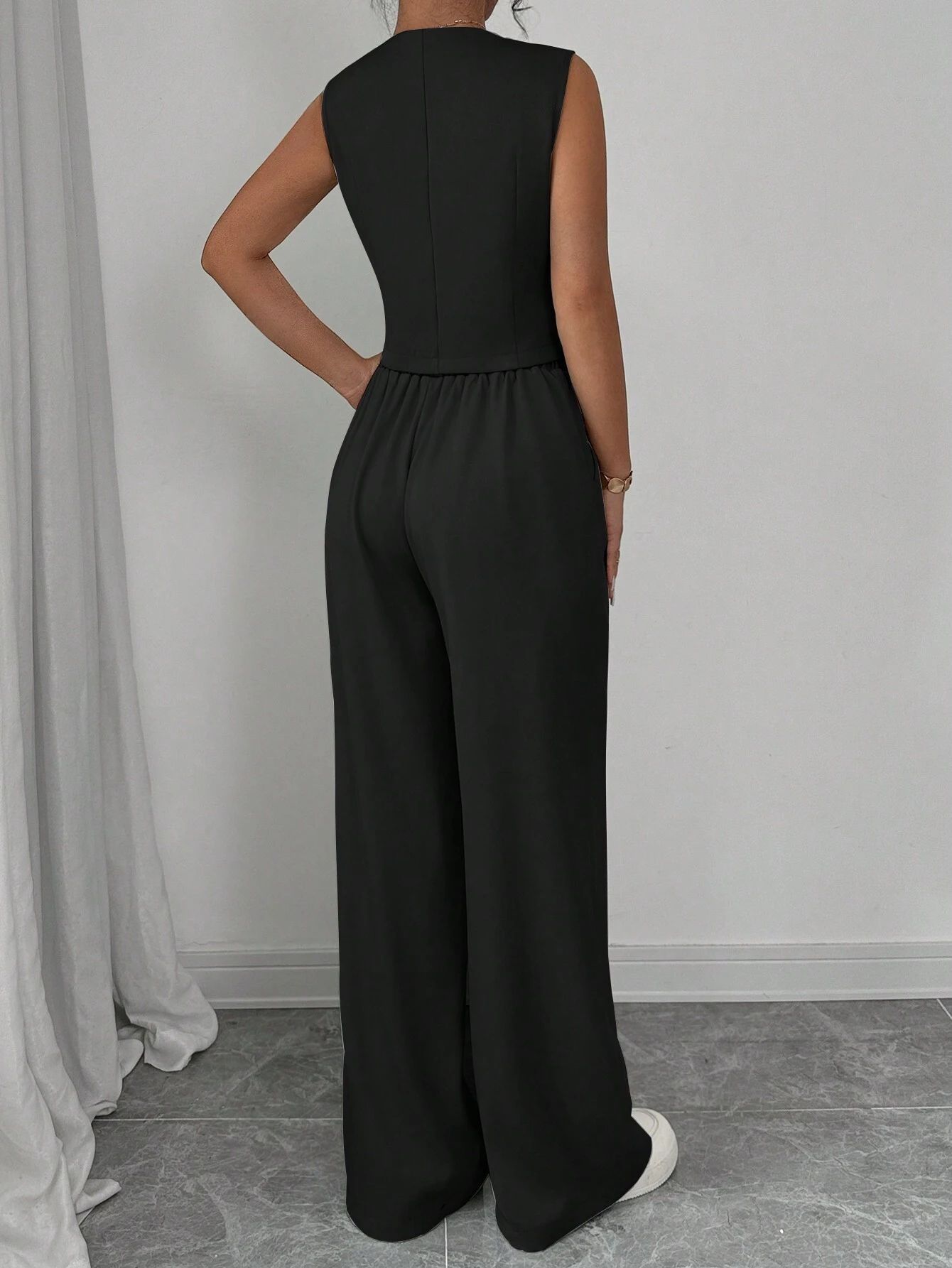 Solid Color Casual Pant Co-ord Set