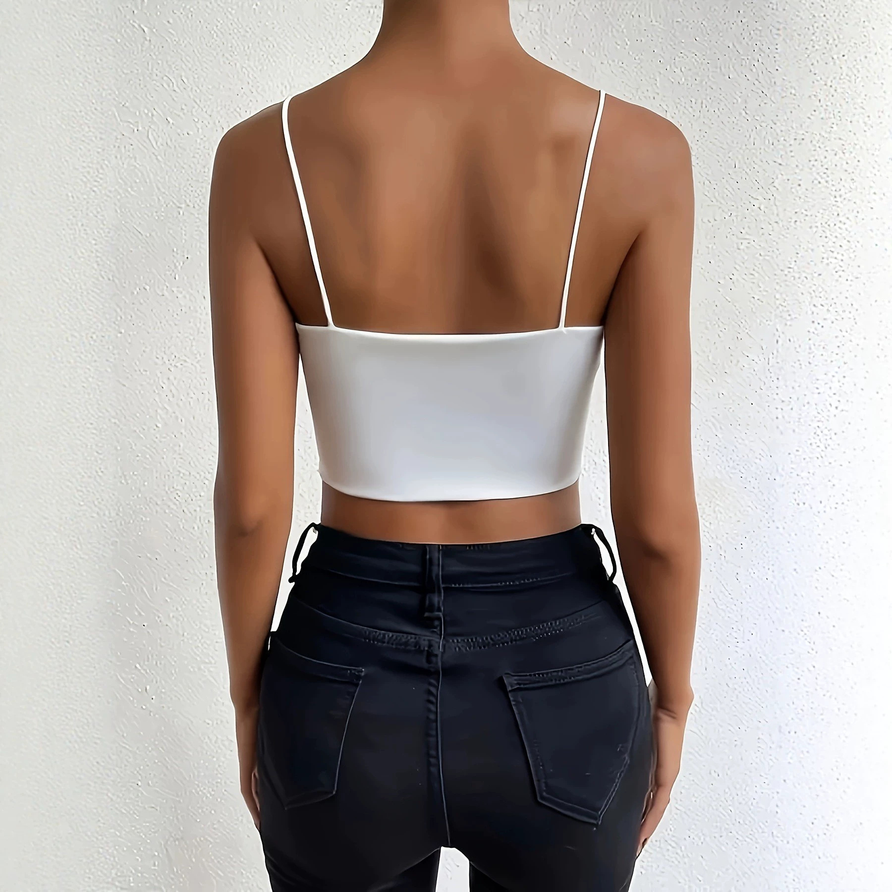Sexy Solid Color Polyester Camisole Strap Top