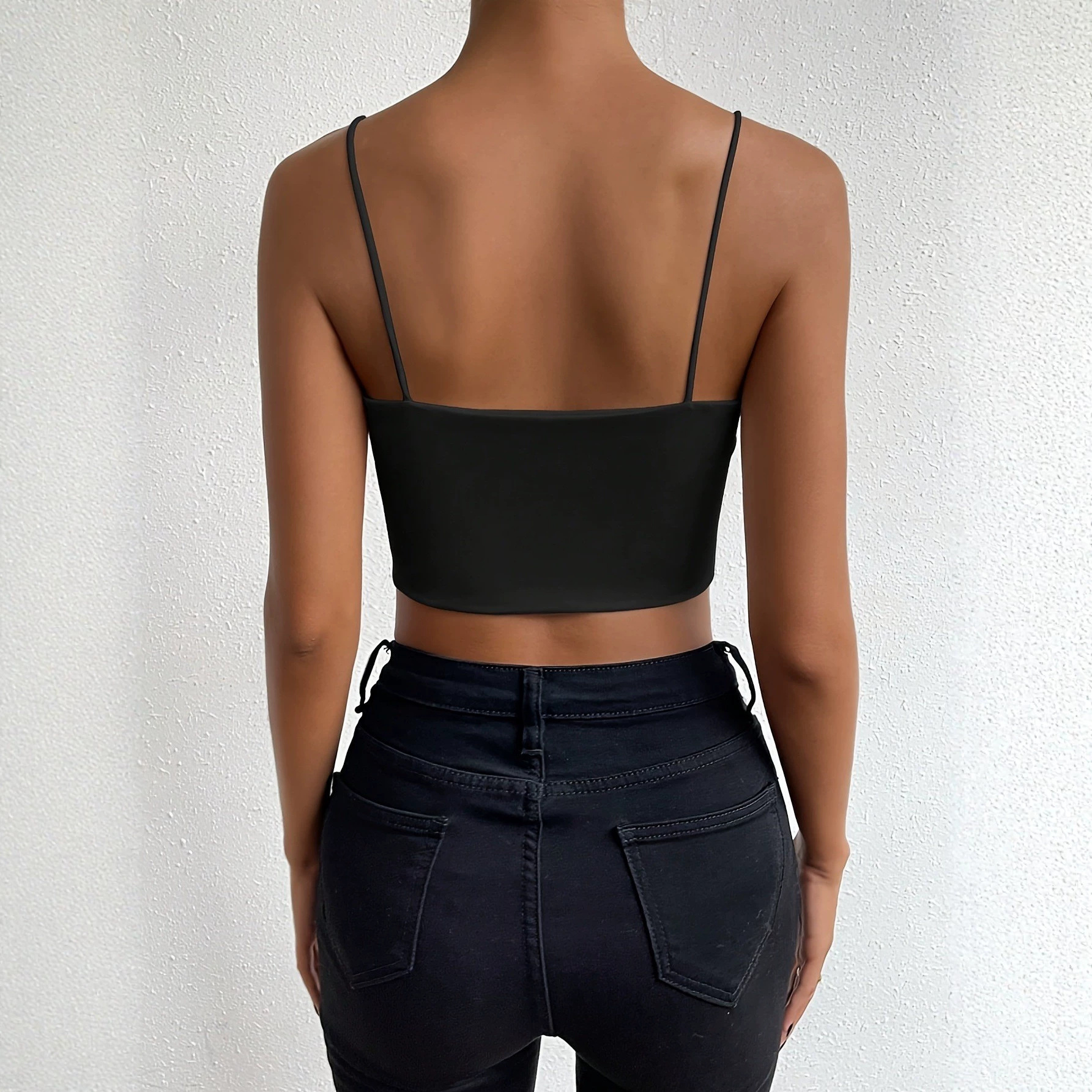 Sexy Solid Color Polyester Camisole Strap Top