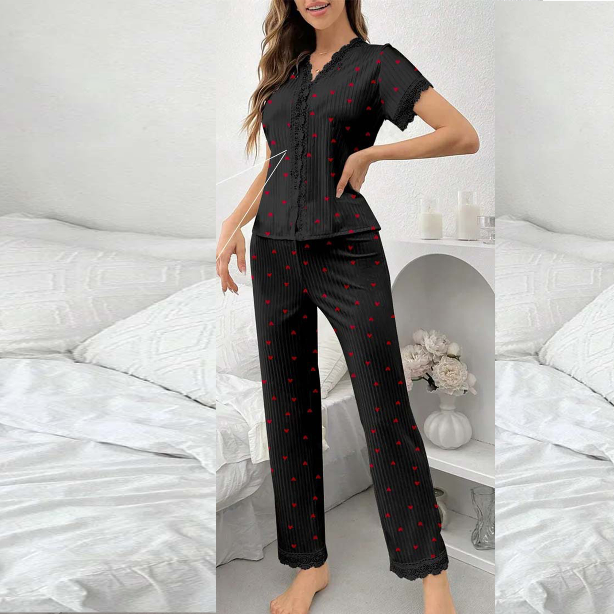 Heart Shape Women’s Simple Style Polyester Pajamas Set