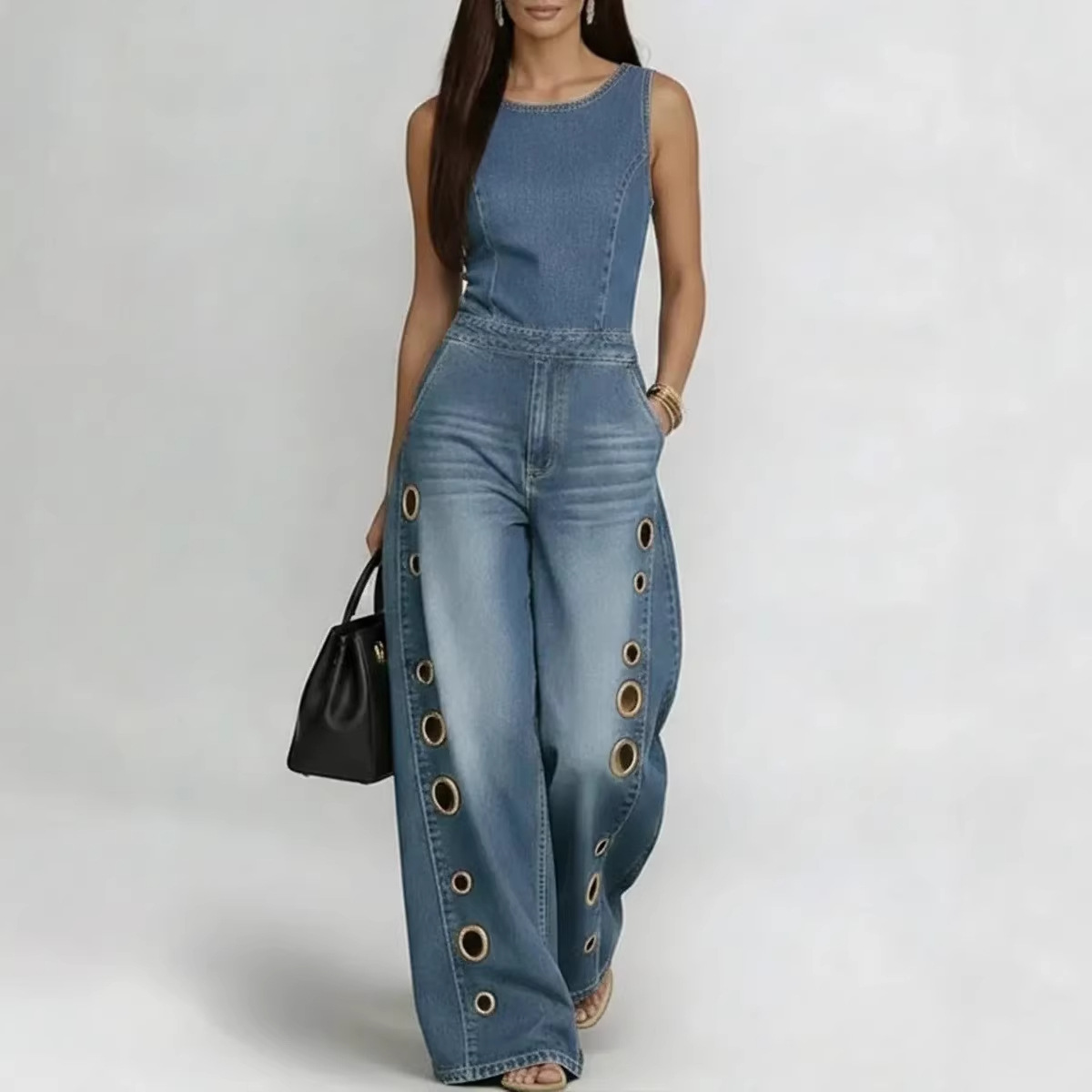 Solid Color Full Length Jumpsuit