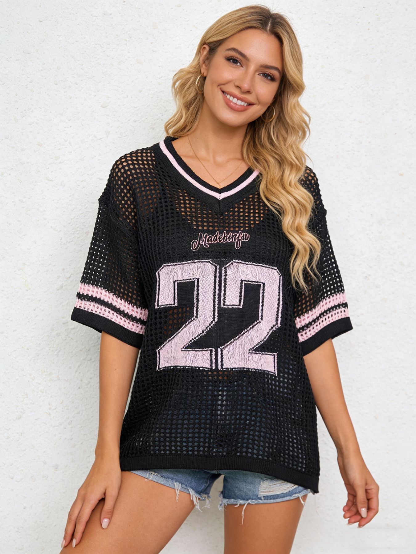 Vintage Style Short Sleeve Knitted Fabric T-shirt