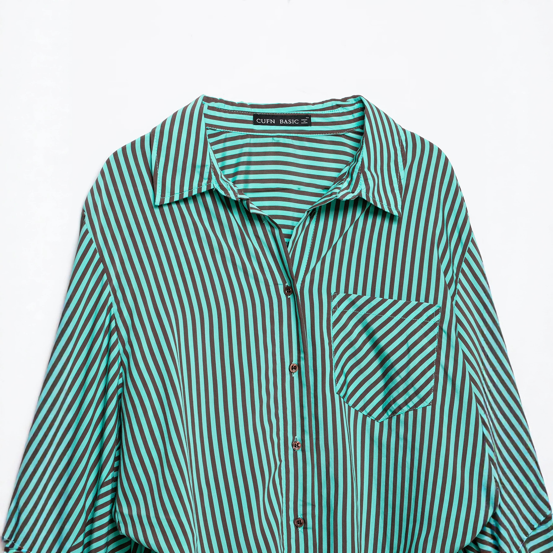 Elegant Stripe Long Sleeve Polyester Shirt