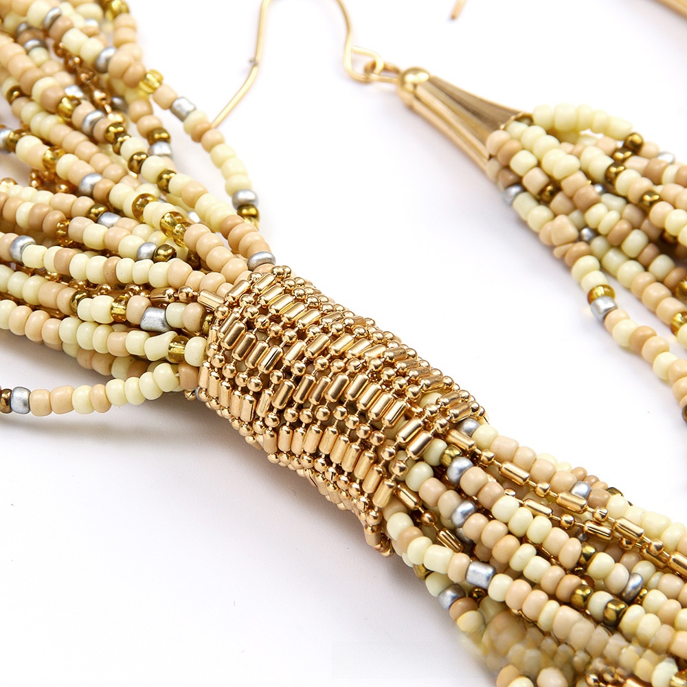Retro Blue Glass Tassel Sweater Chain Necklace