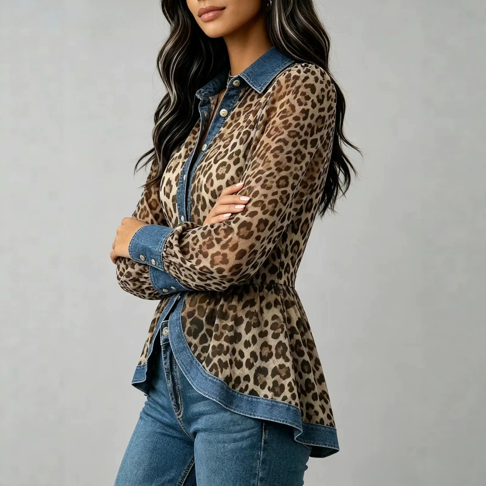 Leopard Print Casual Long Sleeve Blouse