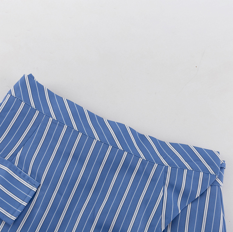 Elegant Stripe Skirt Co-ord Set With Long Sleeve Featuring Printing In Polyester, 2 Pieces Set