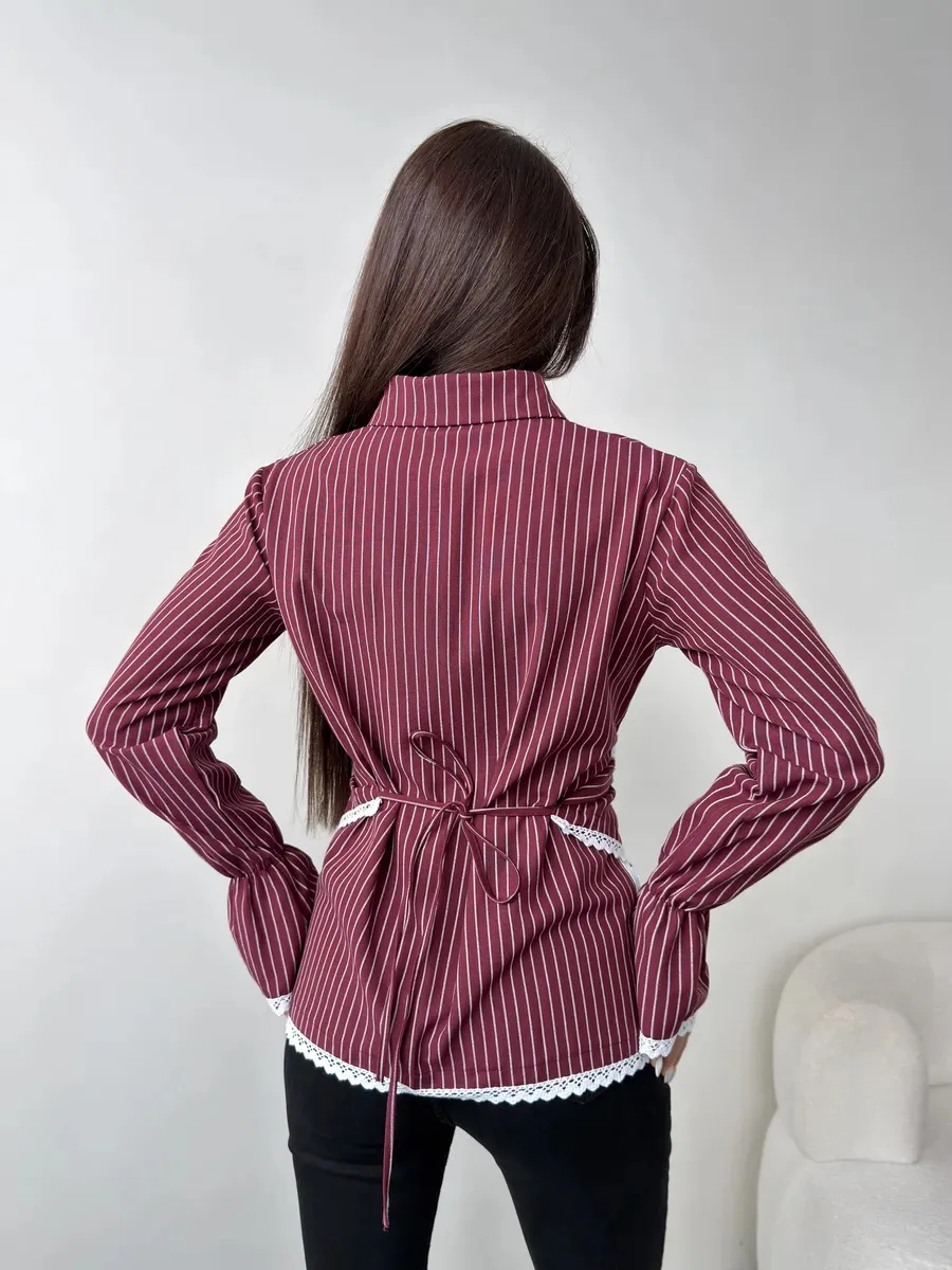 Stripe Long Sleeve Streetwear Cotton Shirt for Women Featuring Criss Cross Craft and Single Breasted Design