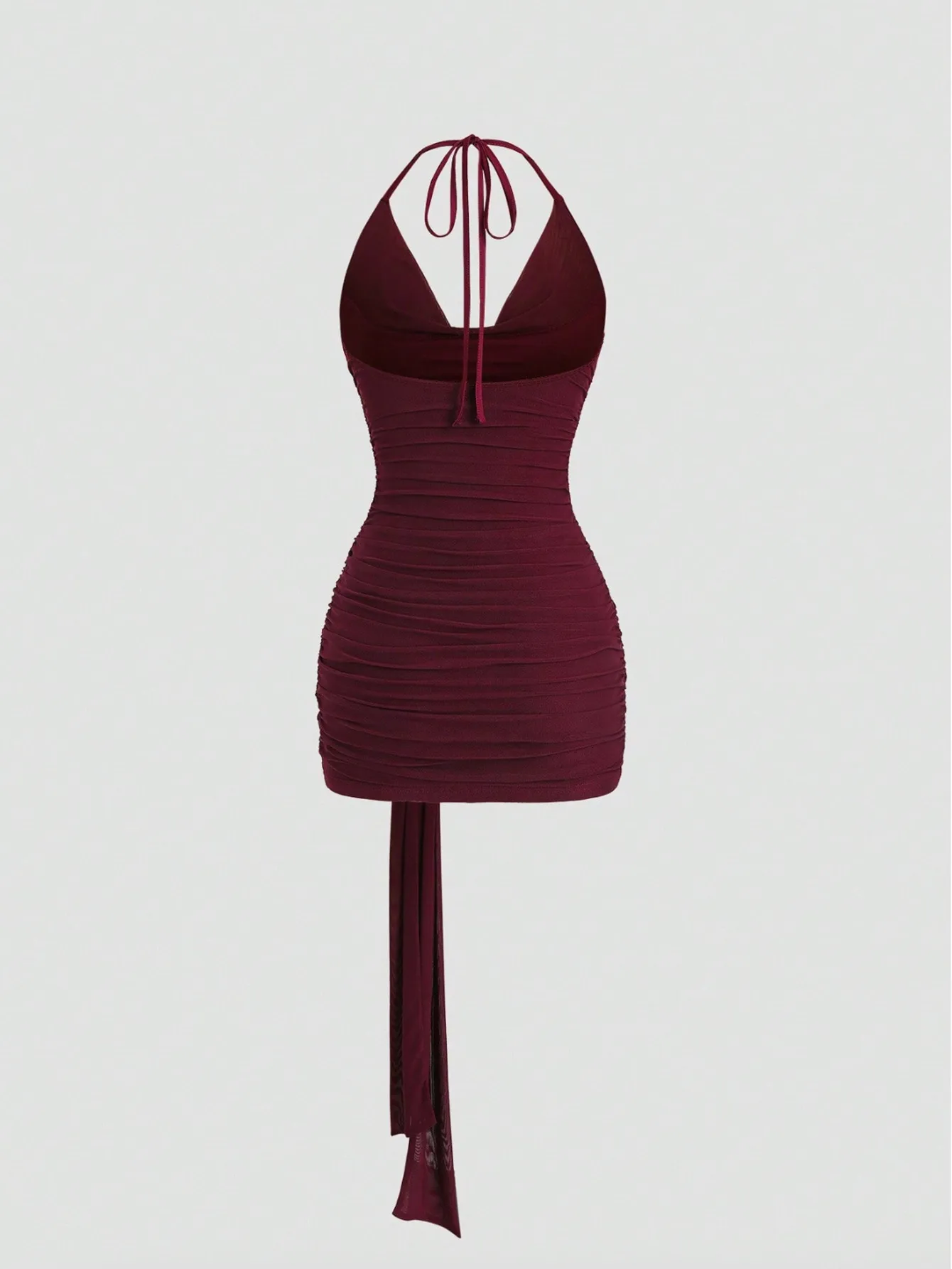 Solid Color Sexy Sleeveless Mesh Dress with Halter Neck in Polyester for Banquet