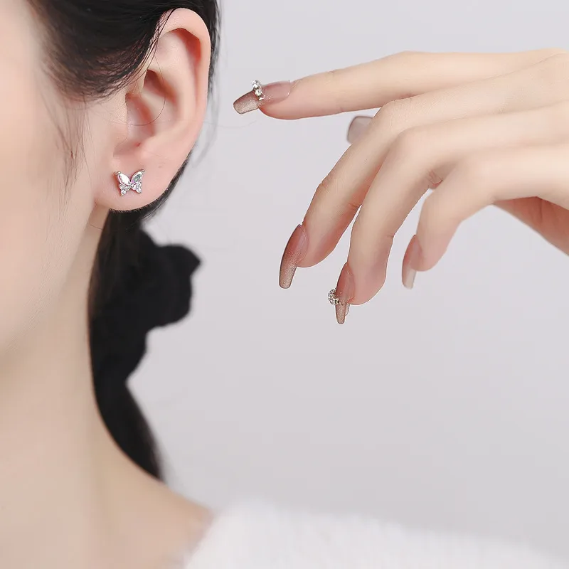 Elegant Butterfly Stud Earrings for Women in 925 Sterling Silver with Zircon
