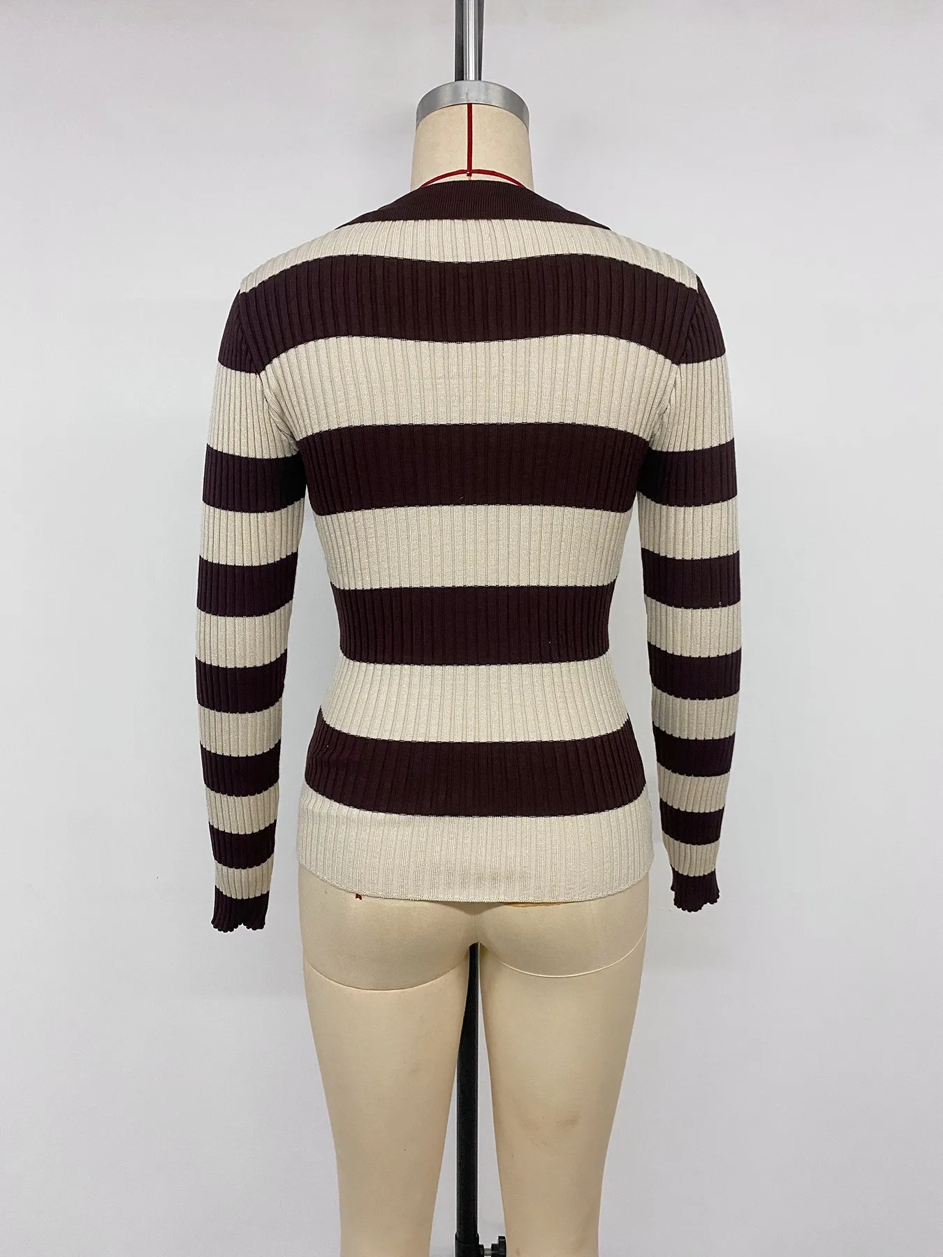 Vintage Style Stripe Sweater with Long Sleeves, Knitted Cotton Pullover