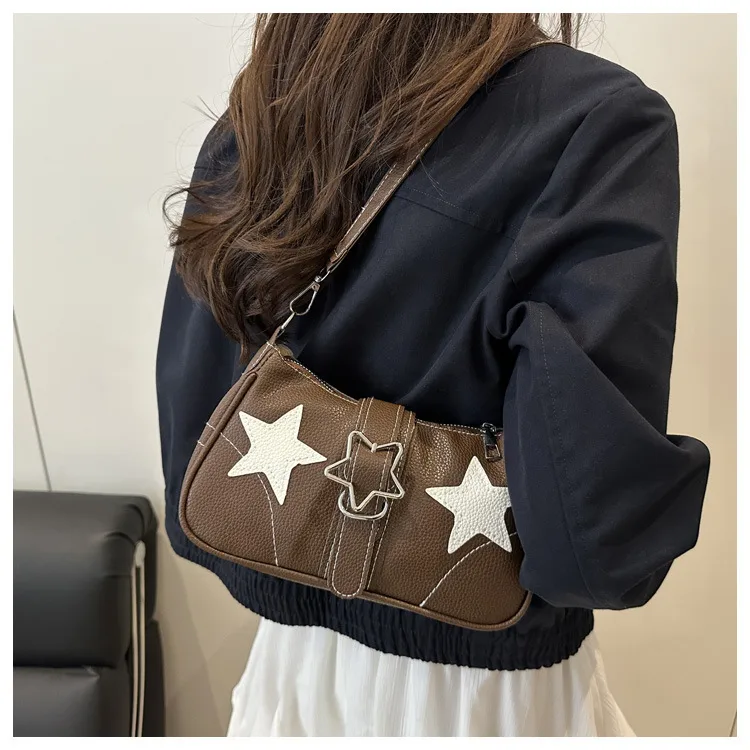 Square PU Underarm Bag for Women with Sewing Thread Detail and Single Shoulder Strap