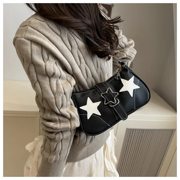 Square PU Underarm Bag for Women with Sewing Thread Detail and Single Shoulder Strap