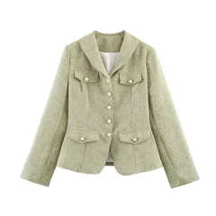 Elegant Solid Color Long Sleeve Polyester Blazer with Patchwork and Single Breasted Closure