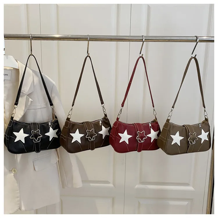 Square PU Underarm Bag for Women with Sewing Thread Detail and Single Shoulder Strap