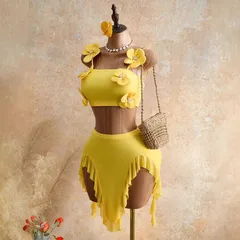 Elegant Solid Color Skirt Co-ord Set in Polyester Featuring Ruffles with Sleeveless Tube Bra, 2 Pieces Set