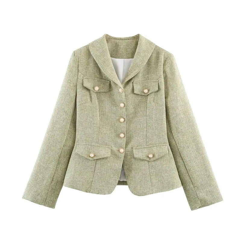 Elegant Solid Color Long Sleeve Polyester Blazer with Patchwork and Single Breasted Closure