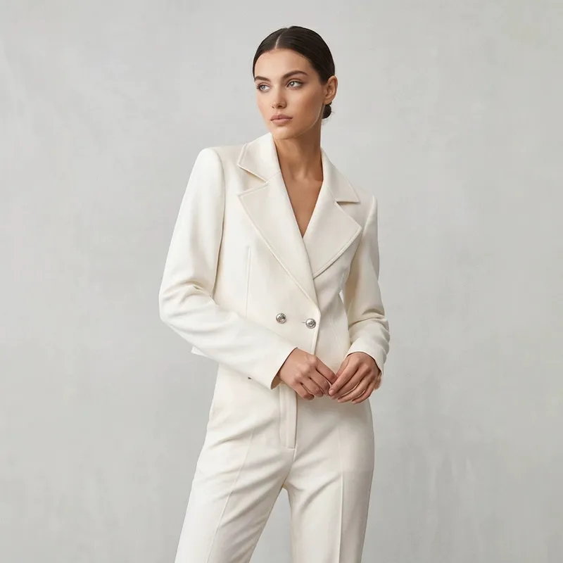 Elegant Solid Color Long Sleeve Polyester Blazer with Lapel Collar and Single Breasted Closure