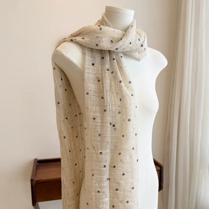 Sweet Polka Dots Cotton and Linen Scarf, Summer Silk Scarf