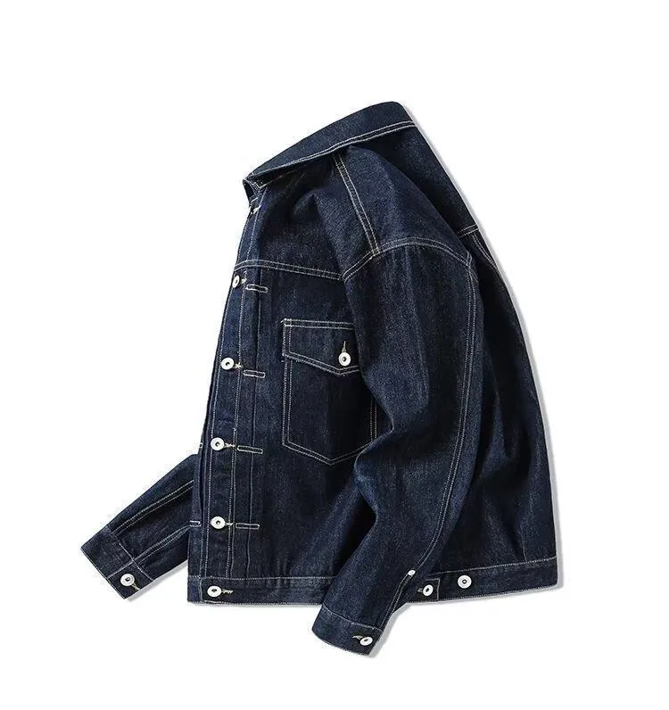 Men's Single Breasted Denim Jacket with Pocket Detail, Made from Durable Polyester Fabric