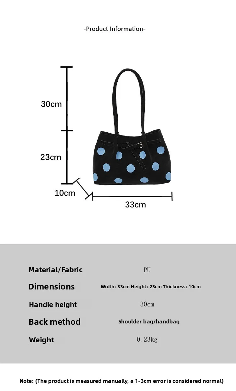 Women’s Square Tote Bag Featuring Polka Dots and Sewing Thread Detail, Made of PU Leather, Ideal for Autumn size guide