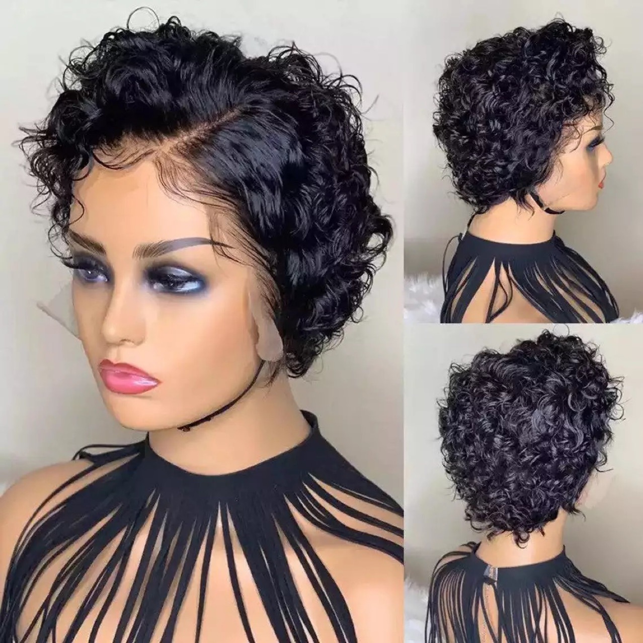 High Temperature Wire Side Points Short Curly Hair Wigs