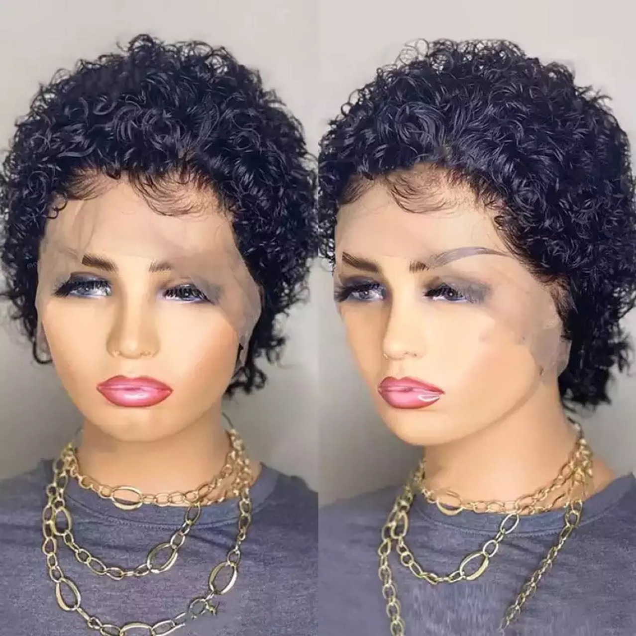 High Temperature Wire Side Points Short Curly Hair Wigs