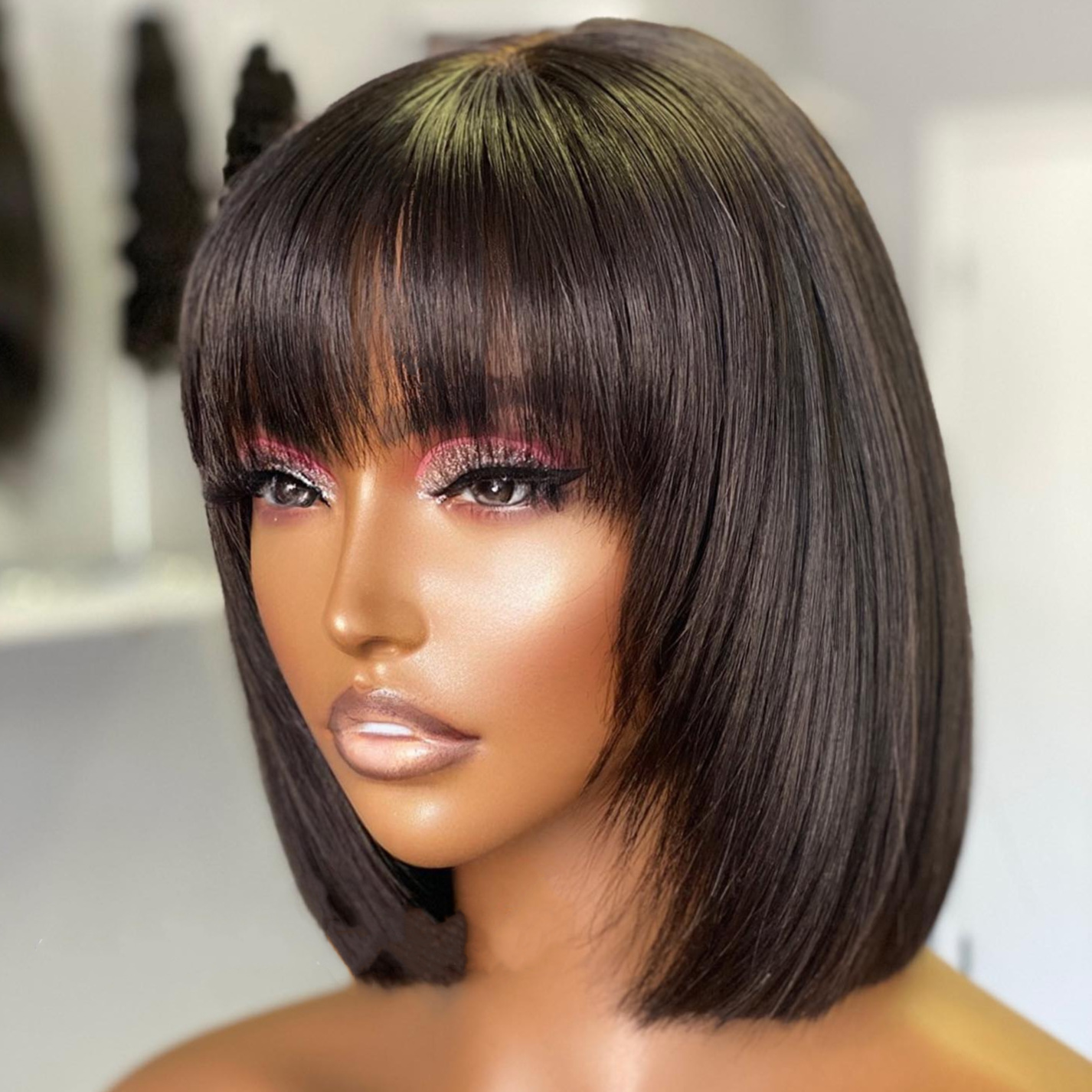 Holiday Weekend Human Hair Bangs Short Straight Hair Wigs